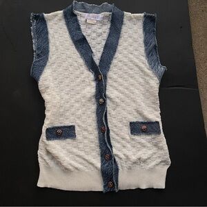 Women's Sleeveless Knit Top - Blue and White